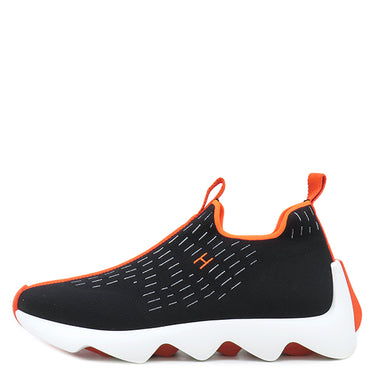 エルメス HERMES エクレール H2210982Z ブラック×オレンジ ファブリック #40 1/2 スニーカー 黒 Hロゴ スリッポンスニーカー メッシュ