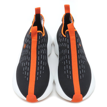 エルメス HERMES エクレール H2210982Z ブラック×オレンジ ファブリック #40 1/2 スニーカー 黒 Hロゴ スリッポンスニーカー メッシュ