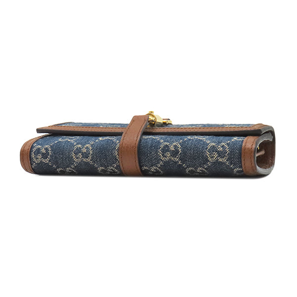 グッチ GUCCI チェーンウォレット ジャッキー1961 チェーン付き ウォレット レザー GGジャガードデニム ブルー×ブラウン ゴールド金具 デニム ショルダー 652681 【保存袋】【中古】 グッチ GUCCI ジャッキー1961 チェーン付き ウォレット 652681 ブルー