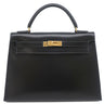 エルメス HERMES ケリー32 外縫い ブラック ボックスカーフ ハンドバッグ ゴールド金具 黒 ※ストラップ欠品