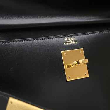 エルメス HERMES ケリー32 外縫い ブラック ボックスカーフ ハンドバッグ ゴールド金具 黒 ※ストラップ欠品