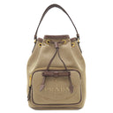 プラダ PRADA ロゴ ジャガード バケットバッグ 1BH038 ベージュ×ブラウン キャンバス レザー 2WAYバッグ ゴールド金具 ハンドバッグ ショルダーバッグ