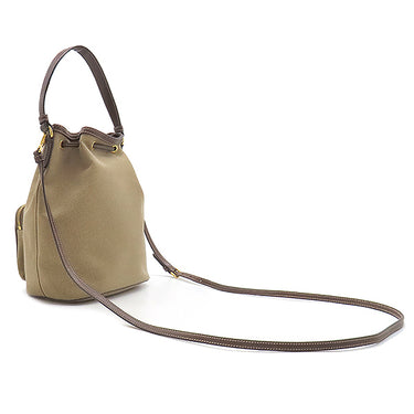 プラダ PRADA ロゴ ジャガード バケットバッグ 1BH038 ベージュ×ブラウン キャンバス レザー 2WAYバッグ ゴールド金具 ハンドバッグ ショルダーバッグ