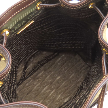 プラダ PRADA ロゴ ジャガード バケットバッグ 1BH038 ベージュ×ブラウン キャンバス レザー 2WAYバッグ ゴールド金具 ハンドバッグ ショルダーバッグ