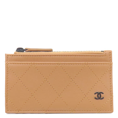 シャネル CHANEL ココマーク マトラッセ フラグメントケース ダークベージュ カーフ カードケース ブラック金具 コインケース