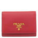 プラダ PRADA サフィアーノ コンパクトウォレット 1MH026 FUOCO レザー 二つ折り財布 ゴールド金具 赤 メタルロゴ ミニウォレット