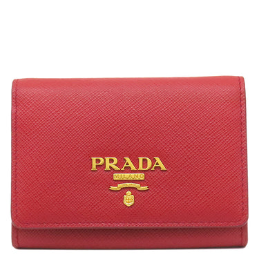 プラダ PRADA サフィアーノ コンパクトウォレット 1MH026 FUOCO レザー 二つ折り財布 ゴールド金具 赤 メタルロゴ ミニウォレット