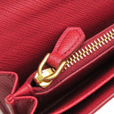 プラダ PRADA サフィアーノ コンパクトウォレット 1MH026 FUOCO レザー 二つ折り財布 ゴールド金具 赤 メタルロゴ ミニウォレット