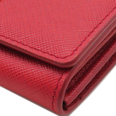 プラダ PRADA サフィアーノ コンパクトウォレット 1MH026 FUOCO レザー 二つ折り財布 ゴールド金具 赤 メタルロゴ ミニウォレット