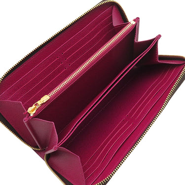 ルイヴィトン Louis Vuitton ジッピー ウォレット M41895 フューシャ モノグラムキャンバス 長財布 ゴールド金具 茶 赤 ラウンドファスナー