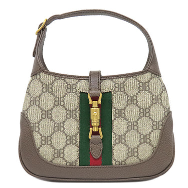 バレンシアガ BALENCIAGA ザ ハッカー プロジェクト ジャッキー 1961 680132 ベージュ×エボニー キャンバス レザー 2WAYバッグ ゴールド金具 茶 GUCCI コラボ
