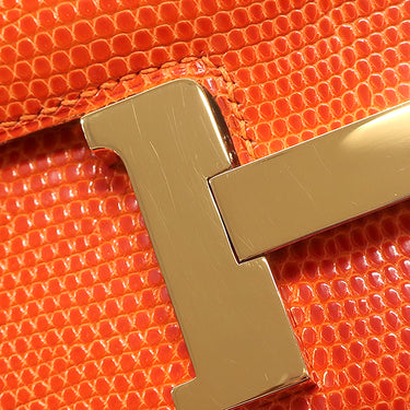 エルメス HERMES コンスタンス3 ミニ オレンジ リザード ショルダーバッグ ゴールド金具