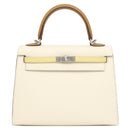 エルメス HERMES ケリー25 外縫い トリコロール ナタ×ジョーヌプッサン×セサミ ヴォーエプソン 2WAYバッグ シルバー金具 アイボリー 黄色 茶