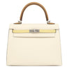 エルメス HERMES ケリー25 外縫い トリコロール ナタ×ジョーヌプッサン×セサミ ヴォーエプソン 2WAYバッグ シルバー金具 アイボリー 黄色 茶