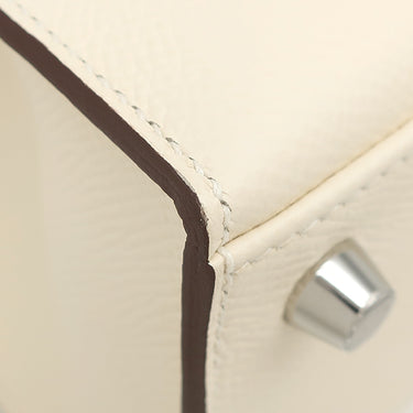エルメス HERMES ケリー25 外縫い トリコロール ナタ×ジョーヌプッサン×セサミ ヴォーエプソン 2WAYバッグ シルバー金具 アイボリー 黄色 茶