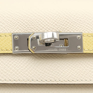 エルメス HERMES ケリー25 外縫い トリコロール ナタ×ジョーヌプッサン×セサミ ヴォーエプソン 2WAYバッグ シルバー金具 アイボリー 黄色 茶