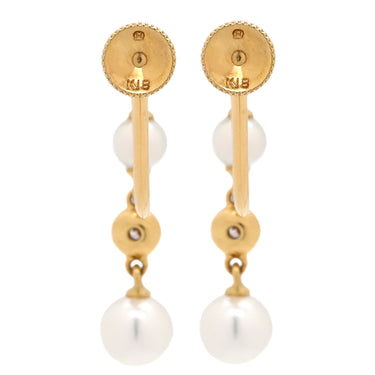 ミキモト MIKIMOTO パール ダイヤ パールホワイト×イエローゴールド K18YG パール サファイア イヤリング MIKIMOTO 真珠 Au750 18K YG ねじ式 ドロップ スウィング