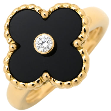 ヴァンクリーフアーペル Van Cleef & Arpels ヴィンテージ アルハンブラ VCARA41000 ブラックXイエローゴールド K18YG ダイヤモンド オニキス #50(JP10) リング 指輪 1Pダイヤ オニキス 9.5号