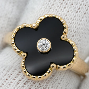 ヴァンクリーフアーペル Van Cleef & Arpels ヴィンテージ アルハンブラ VCARA41000 ブラックXイエローゴールド K18YG ダイヤモンド オニキス #50(JP10) リング 指輪 1Pダイヤ オニキス 9.5号