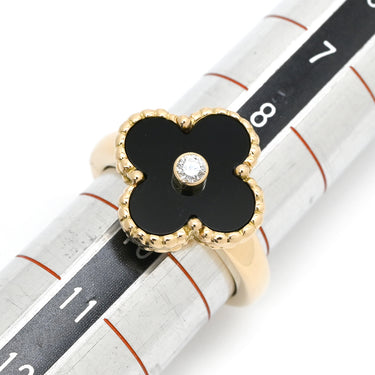 ヴァンクリーフアーペル Van Cleef & Arpels ヴィンテージ アルハンブラ VCARA41000 ブラックXイエローゴールド K18YG ダイヤモンド オニキス #50(JP10) リング 指輪 1Pダイヤ オニキス 9.5号