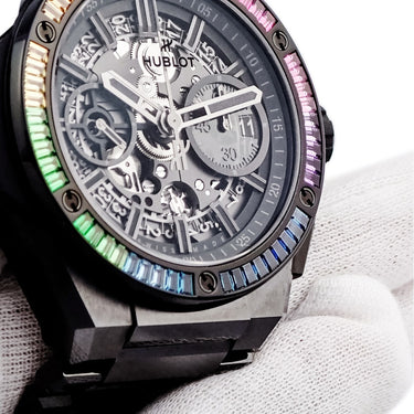 腕時計 ウブロ HUBLOT ビッグバン インテグレーテッド オールブラック レインボー 451.CX.1140.CX.4099 自動巻き メンズ デイト