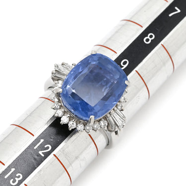ノンブランド NON BRAND ブルーサファイア 10.27ct ダイヤ ブルー×プラチナシルバー Pt900 サファイア ダイヤモンド リング 指輪 大粒 青 PT900 非加熱 クッションシェイプ ブリリアントカット スリランカ産 10号