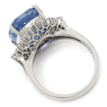 ノンブランド NON BRAND ブルーサファイア 10.27ct ダイヤ ブルー×プラチナシルバー Pt900 サファイア ダイヤモンド リング 指輪 大粒 青 PT900 非加熱 クッションシェイプ ブリリアントカット スリランカ産 10号