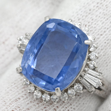 ノンブランド NON BRAND ブルーサファイア 10.27ct ダイヤ ブルー×プラチナシルバー Pt900 サファイア ダイヤモンド リング 指輪 大粒 青 PT900 非加熱 クッションシェイプ ブリリアントカット スリランカ産 10号