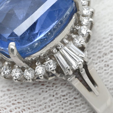 ノンブランド NON BRAND ブルーサファイア 10.27ct ダイヤ ブルー×プラチナシルバー Pt900 サファイア ダイヤモンド リング 指輪 大粒 青 PT900 非加熱 クッションシェイプ ブリリアントカット スリランカ産 10号