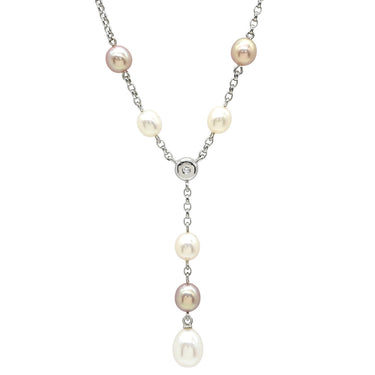 ミキモト MIKIMOTO パール ダイヤモンド パールホワイト×ピンク×ホワイトゴールド K18WG パール ダイヤモンド ネックレス MIKIMOTO 真珠 Au750 WG Y字デザイン ステーション