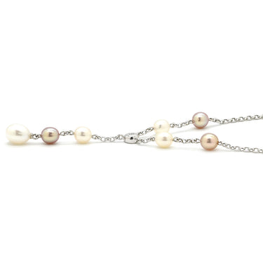 ミキモト MIKIMOTO パール ダイヤモンド パールホワイト×ピンク×ホワイトゴールド K18WG パール ダイヤモンド ネックレス MIKIMOTO 真珠 Au750 WG Y字デザイン ステーション