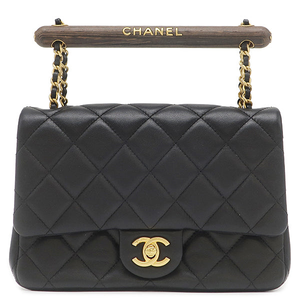 シャネル CHANEL ウッド ハンドル スモール フラップ AS4151 ブラック