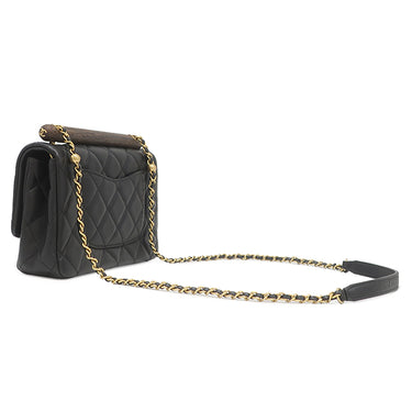 シャネル CHANEL ウッド ハンドル スモール フラップ AS4151 ブラック ラムスキン ショルダーバッグ ゴールド金具