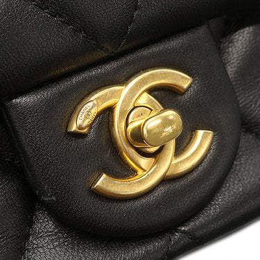 シャネル CHANEL ウッド ハンドル スモール フラップ AS4151 ブラック ラムスキン ショルダーバッグ ゴールド金具