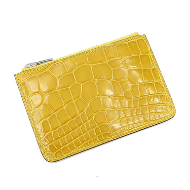 エルメス HERMES コンスタンス スリム ウォレット ミモザ アリゲーター 二つ折り財布 シルバー金具 黄色 クロコ
