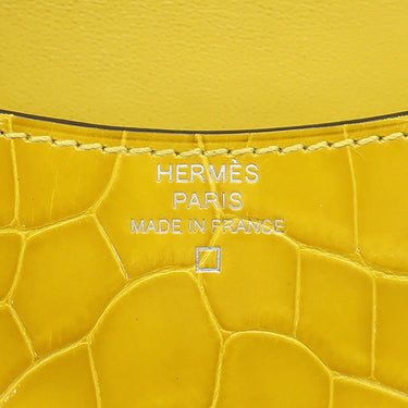 エルメス HERMES コンスタンス スリム ウォレット ミモザ アリゲーター 二つ折り財布 シルバー金具 黄色 クロコ