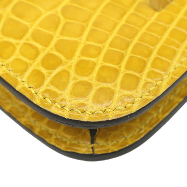 エルメス HERMES コンスタンス スリム ウォレット ミモザ アリゲーター 二つ折り財布 シルバー金具 黄色 クロコ