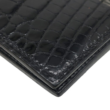 エルメス Hermes ベアンコンパクト ブラック アリゲーター 二つ折り財布 シルバー金具 黒 クロコ
