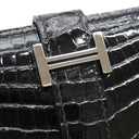 エルメス Hermes ベアンコンパクト ブラック アリゲーター 二つ折り財布 シルバー金具 黒 クロコ