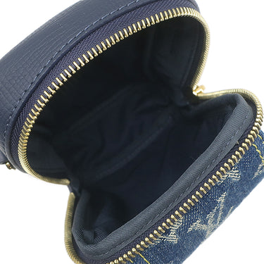 ルイヴィトン LOUIS VUITTON ダブル フォンポーチ M81060 ネイビー モノグラムデニム トリヨンレザー ショルダーバッグ ゴールド金具 NIGOコラボ LV スクエアード コレクション