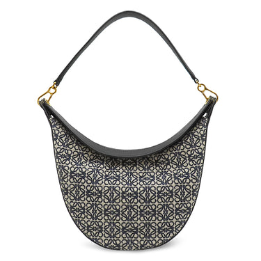 ロエベ LOEWE ルナ アナグラム バッグ A923PM1X02 ネイビー×ブラック カーフ ジャガード ショルダーバッグ ゴールド金具 紺 黒 肩掛け