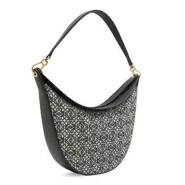 ロエベ LOEWE ルナ アナグラム バッグ A923PM1X02 ネイビー×ブラック カーフ ジャガード ショルダーバッグ ゴールド金具 紺 黒 肩掛け