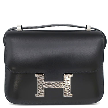 エルメス HERMES コンスタンス 24 ミロワール ブラック ボックスカーフ リザード ショルダーバッグ シルバー金具 黒 リザード H金具