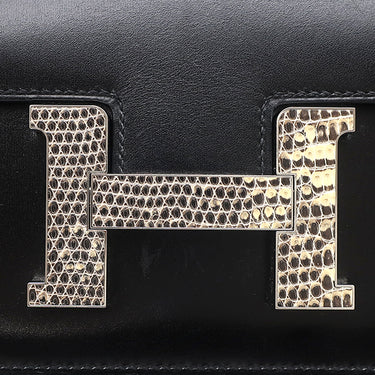エルメス HERMES コンスタンス 24 ミロワール ブラック ボックスカーフ リザード ショルダーバッグ シルバー金具 黒 リザード H金具