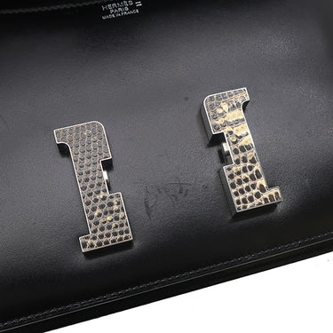エルメス HERMES コンスタンス 24 ミロワール ブラック ボックスカーフ リザード ショルダーバッグ シルバー金具 黒 リザード H金具