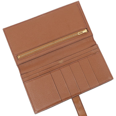 エルメス HERMES ベアンスフレ ゴールド オーストリッチ 長財布 ゴールド金具 茶 二つ折り