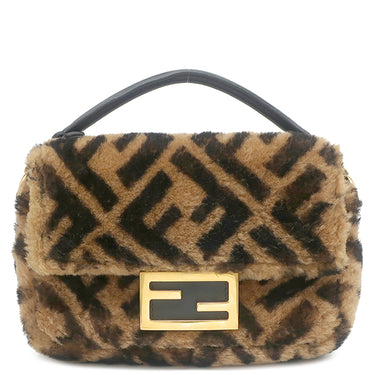 フェンディ FENDI ミニ バゲット 8BS017A ブラウン ファー レザー 2WAYバッグ ゴールド金具 ズッカ柄 チェーン ハンドバッグ ショルダー