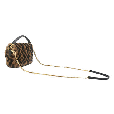 フェンディ FENDI ミニ バゲット 8BS017A ブラウン ファー レザー 2WAYバッグ ゴールド金具 ズッカ柄 チェーン ハンドバッグ ショルダー