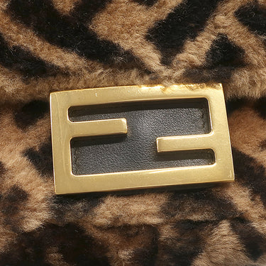 フェンディ FENDI ミニ バゲット 8BS017A ブラウン ファー レザー 2WAYバッグ ゴールド金具 ズッカ柄 チェーン ハンドバッグ ショルダー