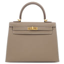 エルメス HERMES ケリー25 外縫い エトゥープ ヴォーエプソン 2WAYバッグ ゴールド金具 グレージュ ショルダー 2025年製